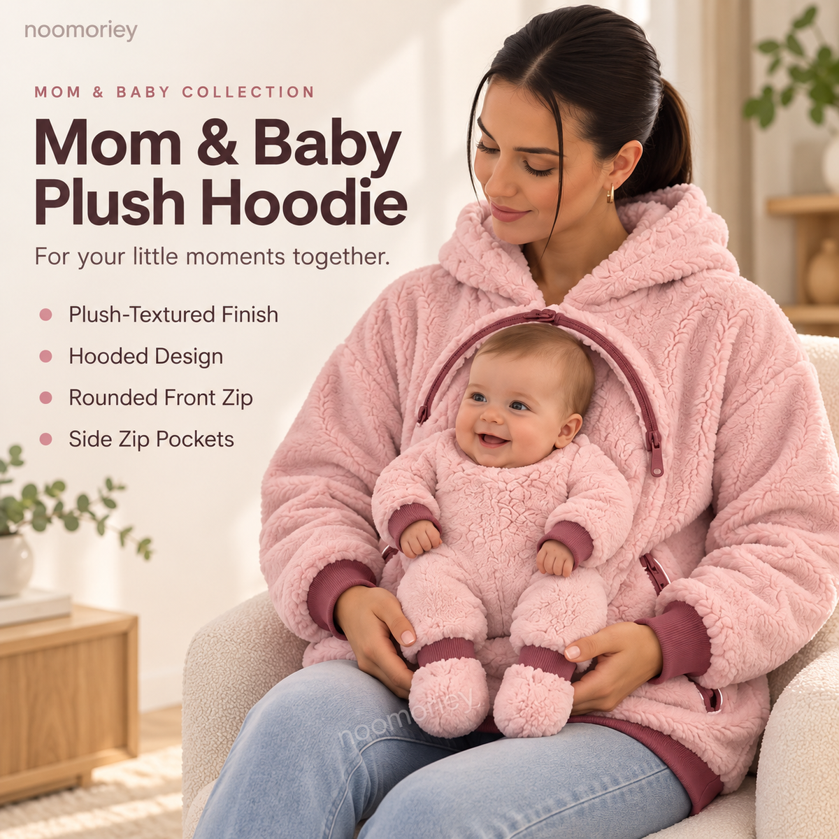🧸🤱 Mom & Baby Plush Hoodie – Cozy Hands-Free Warmth for Cuddly Days