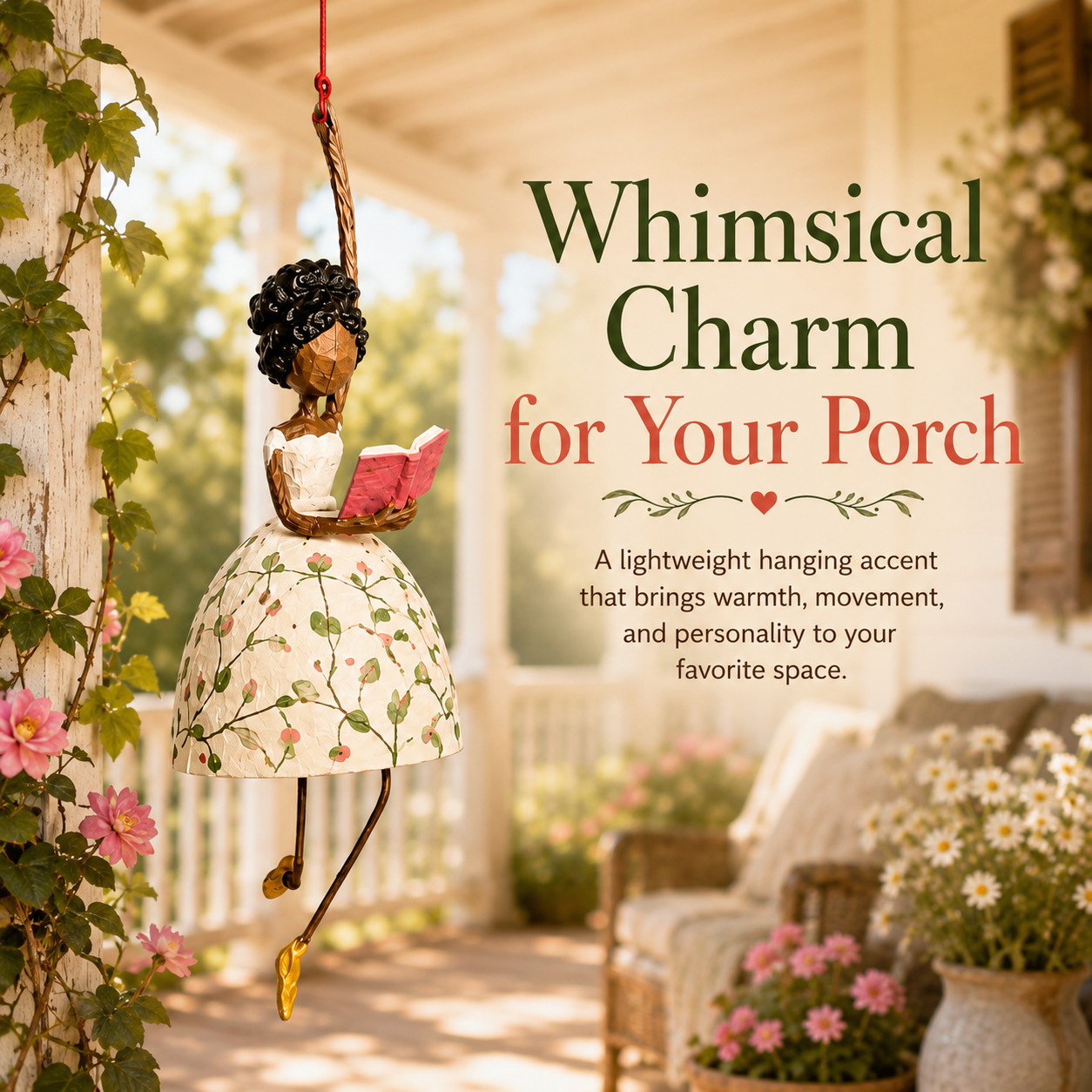 Whimsical Dancing Lady hanging ornament displayed in a cozy home setting