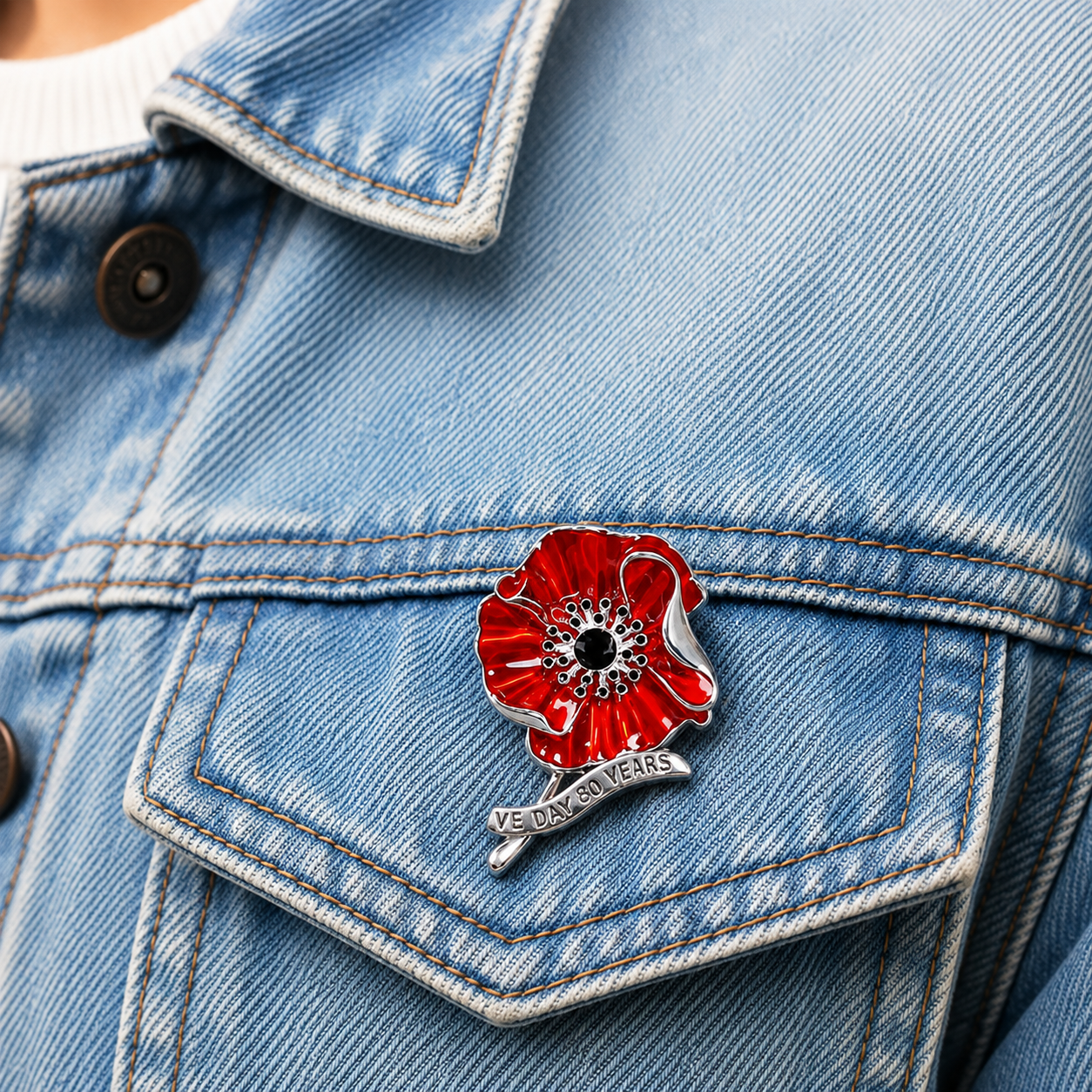 🌺 Lest We Forget Remembrance Poppy Brooch – VE Day 80th Anniversary Tribute Pin