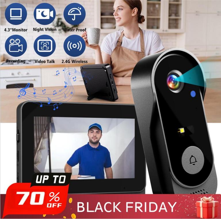 🔥 OVER 50% OFF !! 🔔 Doorbell Camera with 4.3" Screen 📱 Easy Setup & Clear Viewing