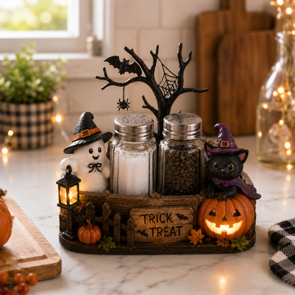 Lighted Halloween Salt & Pepper Shaker Holder Set