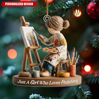 Personalized Artist Christmas Ornament, Girl Who Loves Painting Gift