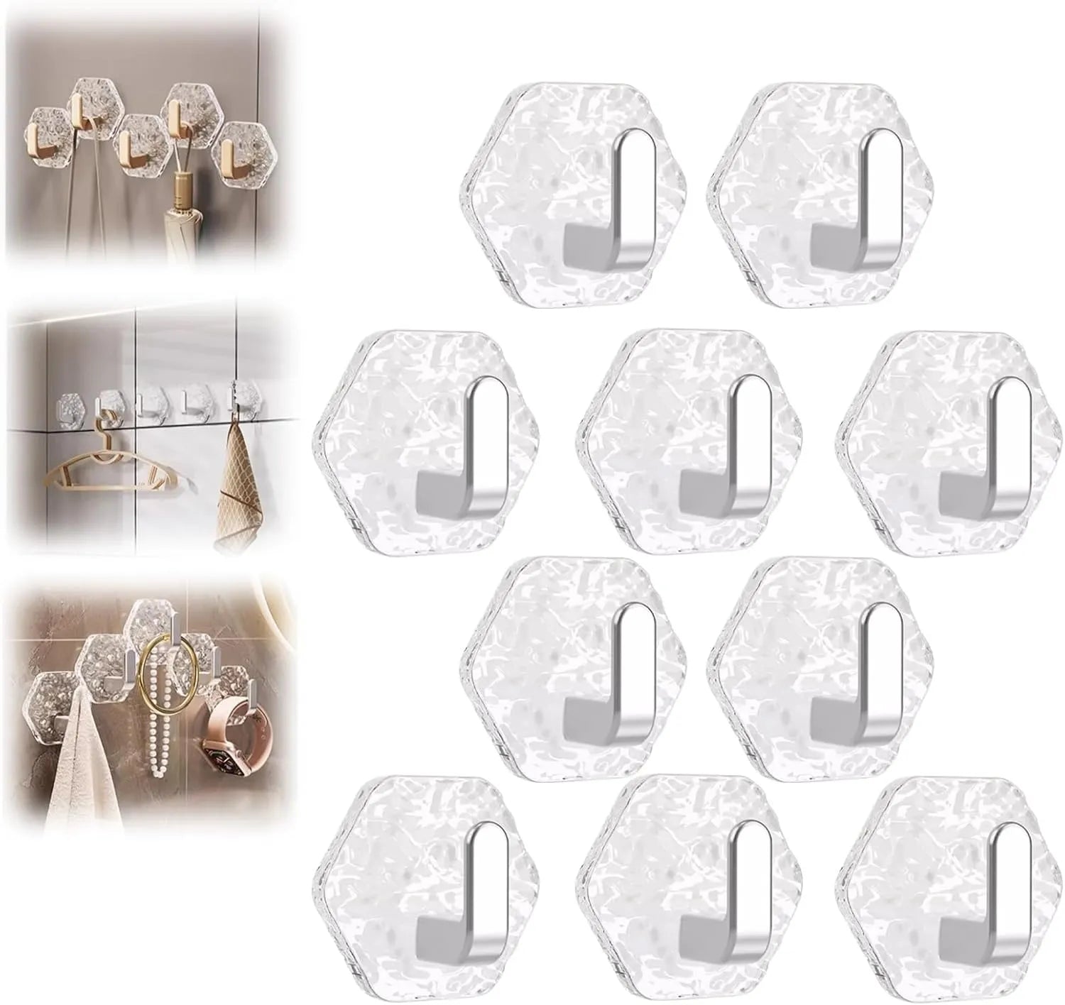 🔥✨10 Pack Hexagonal Ripple Heavy Duty Hooks for Bathroom, Kitchen & Household Organization