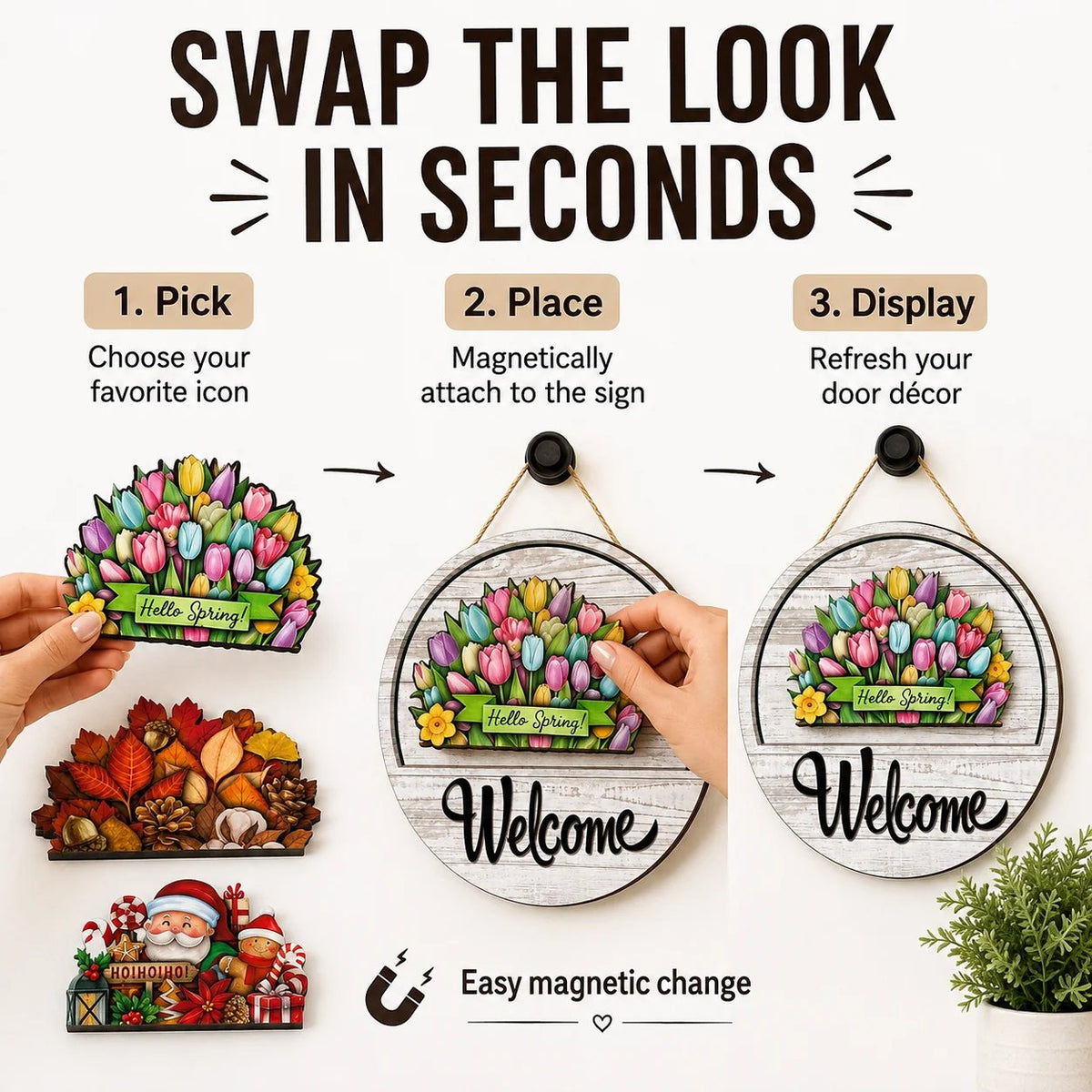 🔥 49% Off Today | 16-Piece Seasonal Welcome Door Sign with Interchangeable Accents 🏡