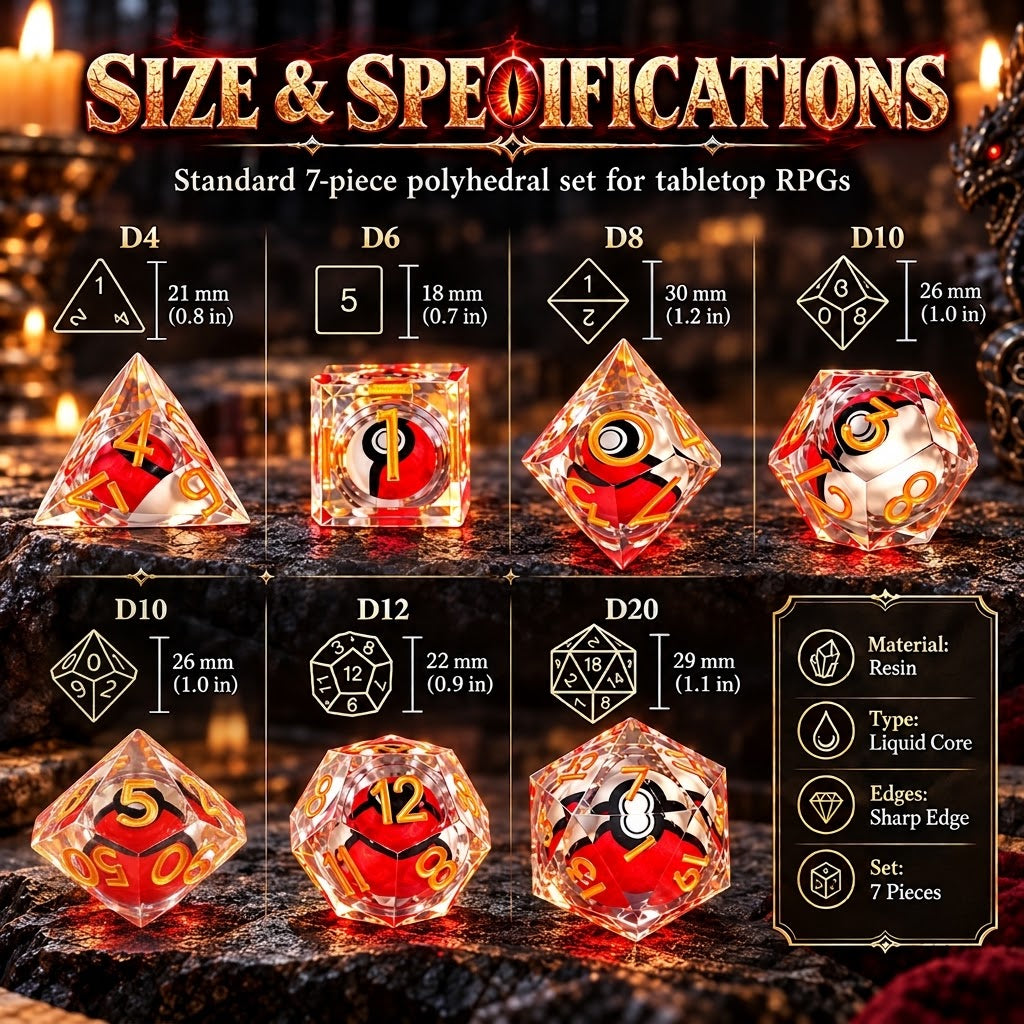 🎲Rotating Eye DND Dice Set – 7-Piece Liquid Core Polyhedral Dice