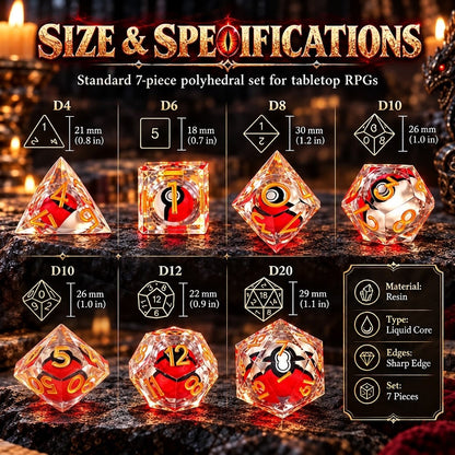 🎲Rotating Eye DND Dice Set – 7-Piece Liquid Core Polyhedral Dice