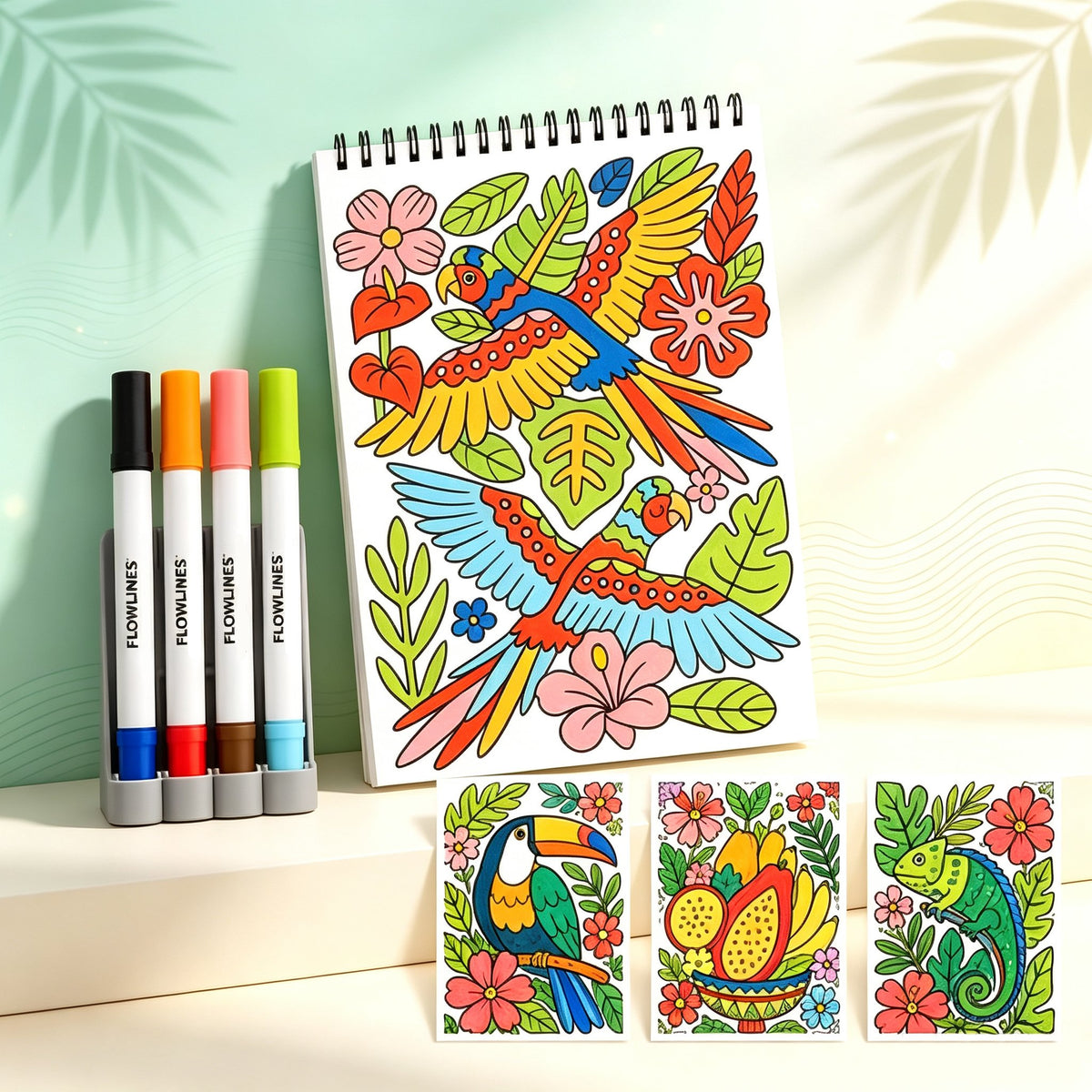 🌿  Guided Flow Art Coloring Pad with Double-Sided Markers 🎨