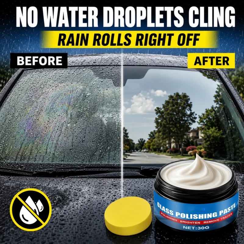 💯🔥50% OFF🔥 Car Glass Oil Film Remover – Eliminates Glare & Wiper Smears, Repels Rain, Works on All Glass – Sponge Included! 🚗