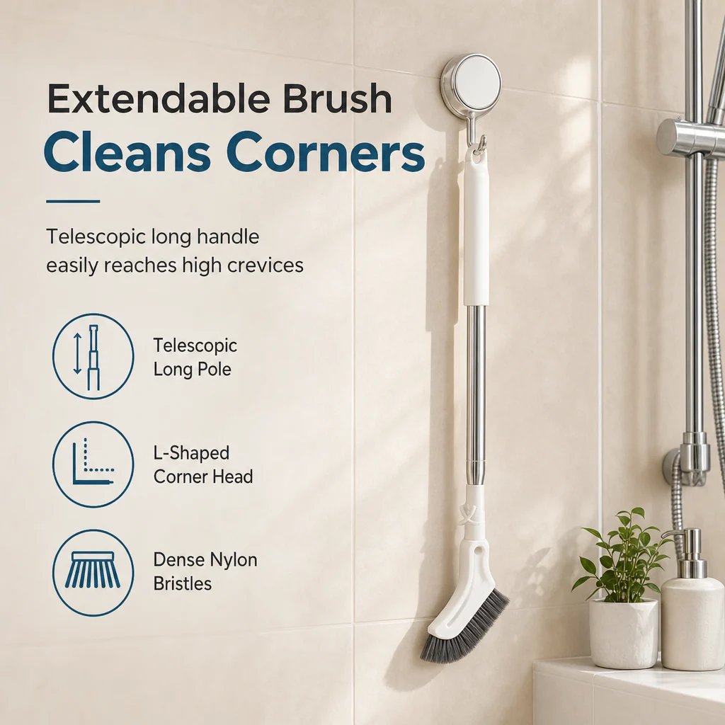 Reach & Shine Extendable Floor Scrubber with Long Handle – 1 Pack 🧼✨