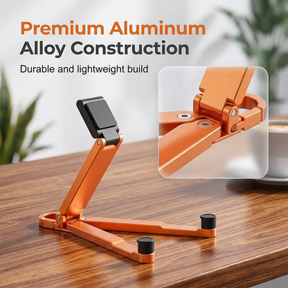 📱 Pocket-Size Aluminum Phone Stand Keychain – Foldable Desktop Holder, Orange, 1 Pack 🔑