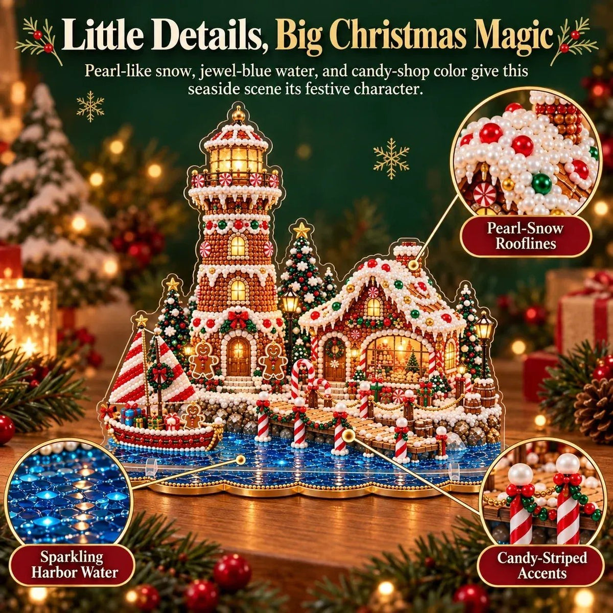 ✨ Premium Parel Kerstvuurtoren Diamond Painting-kunstset | Luxe, fluweelzacht canvas met krasbestendige, kleurvaste parelkralen – DIY-kerstdecoratie 🎅⛄️❄️