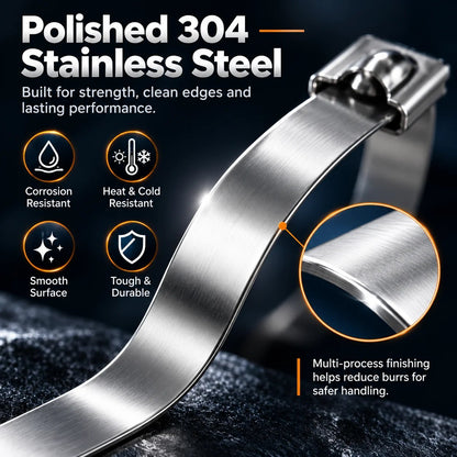 🛠️ 100-Pack 304 Stainless Steel Cable Ties – Tensioning Tool Included