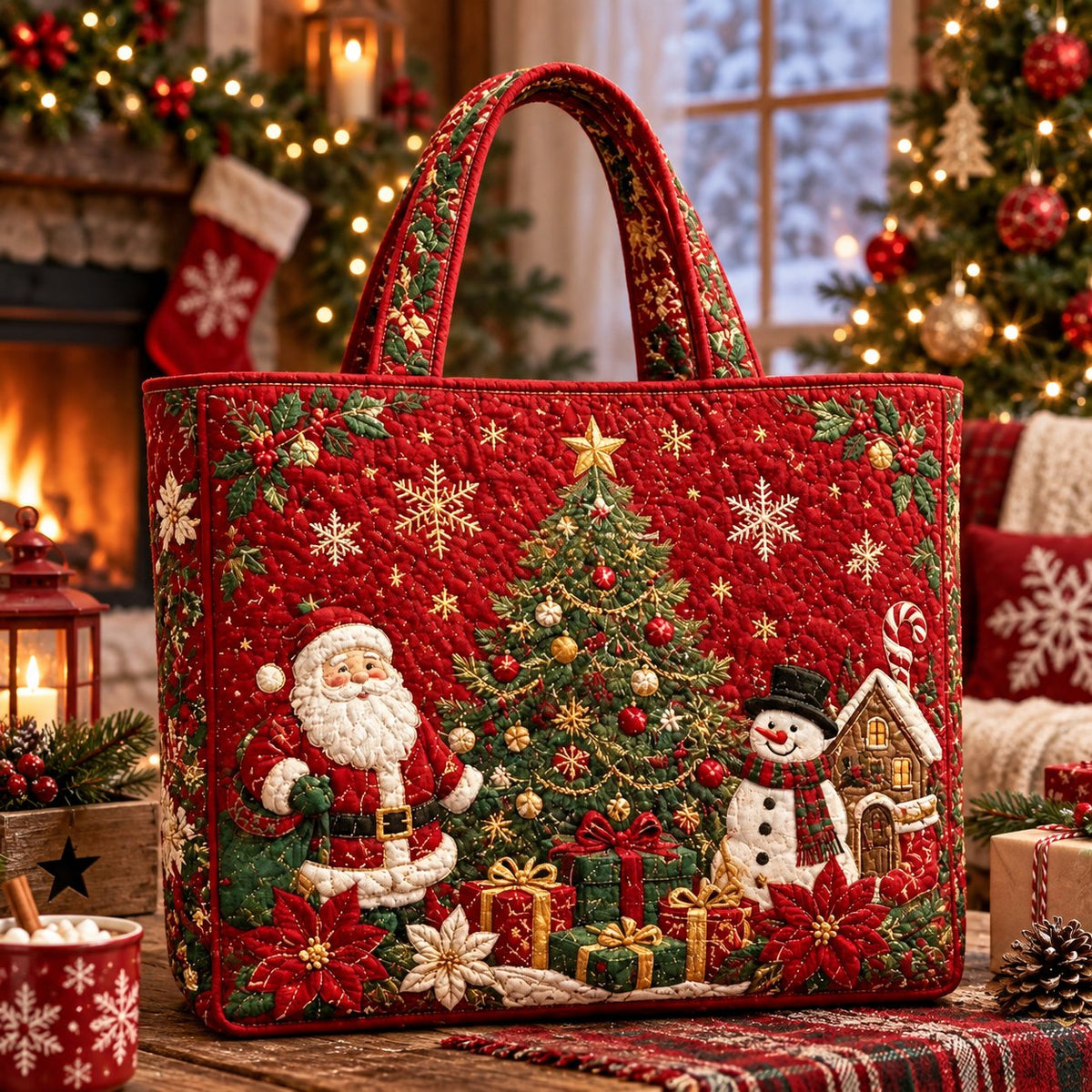 🎄❤️ Festive Quilted Shopper Bag – Spacious Holiday Carryall for Gifts & More
