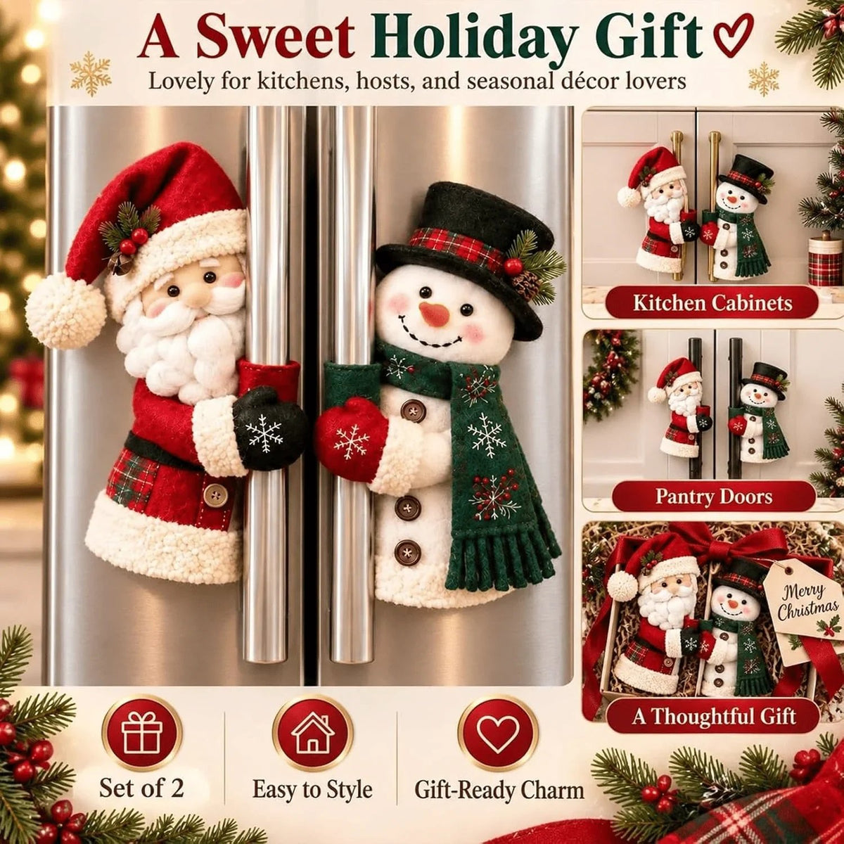 🎄Cozy Snowman Handle Huggers Set – Plush Holiday Decor for Fridge, Oven & Cabinets ☃️