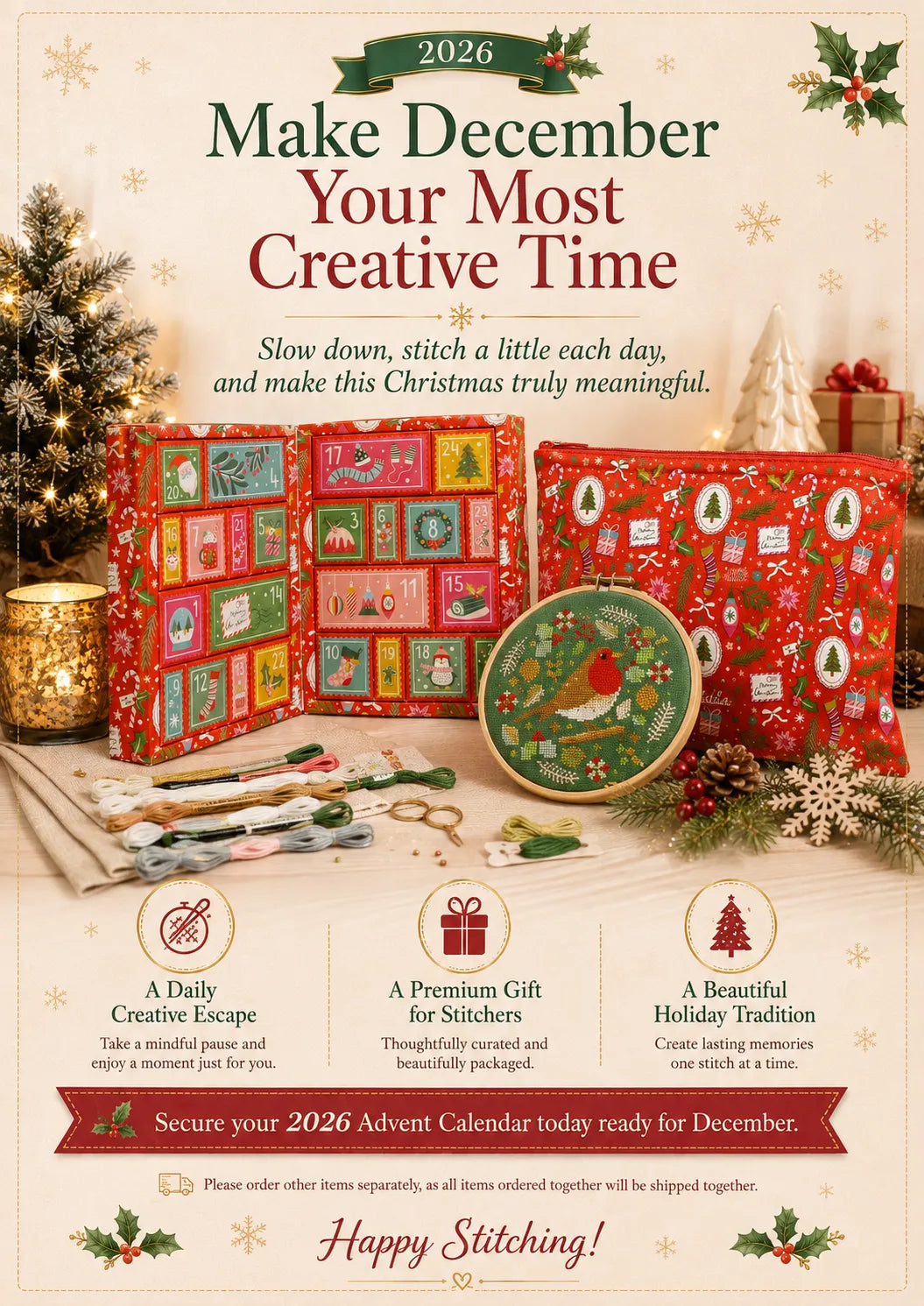 ⏳ LAST DAY 49% OFF – 🧵 2026 Cross Stitch Advent Calendar | 24 Days of Festive Surprises 🎄