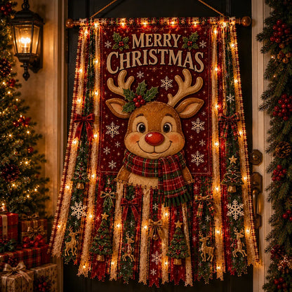 ⏳ Last Day 49% OFF – 🎄Oversized Lighted Christmas Door Hanging Decor Collection | 27 × 50 in Layered Fabric Design with Warm Lights & 5 Festive Character Styles ✨