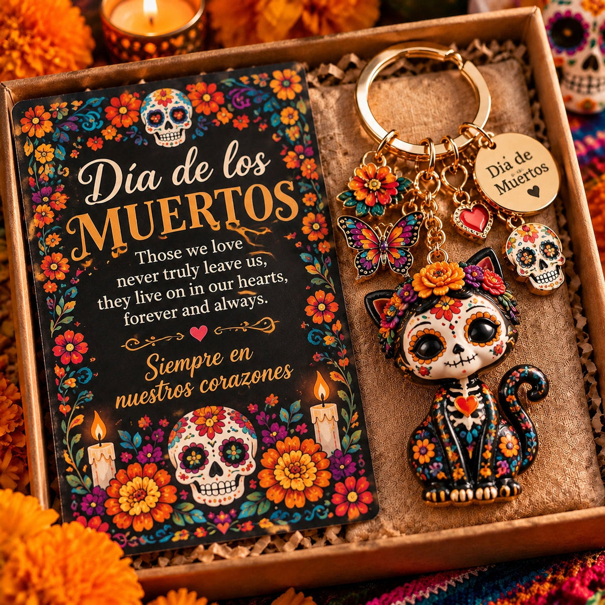 Dia de los Muertos Sugar Skull Keychain