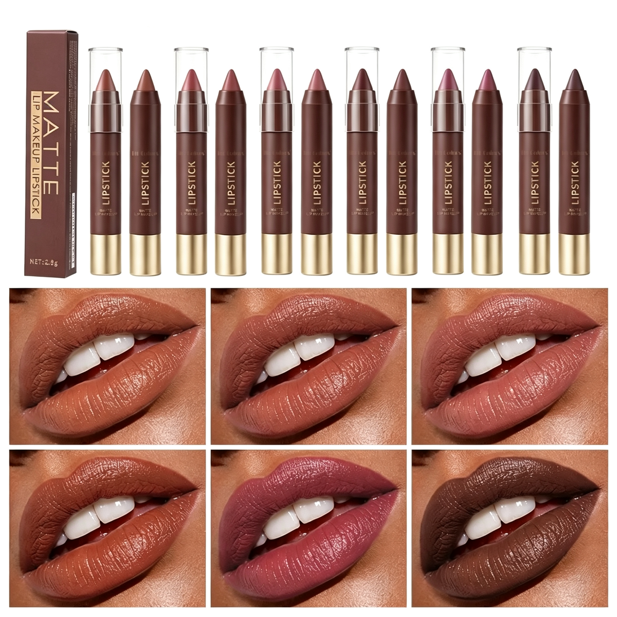 6pcs/set Long-lasting Matte Brown Lipstick