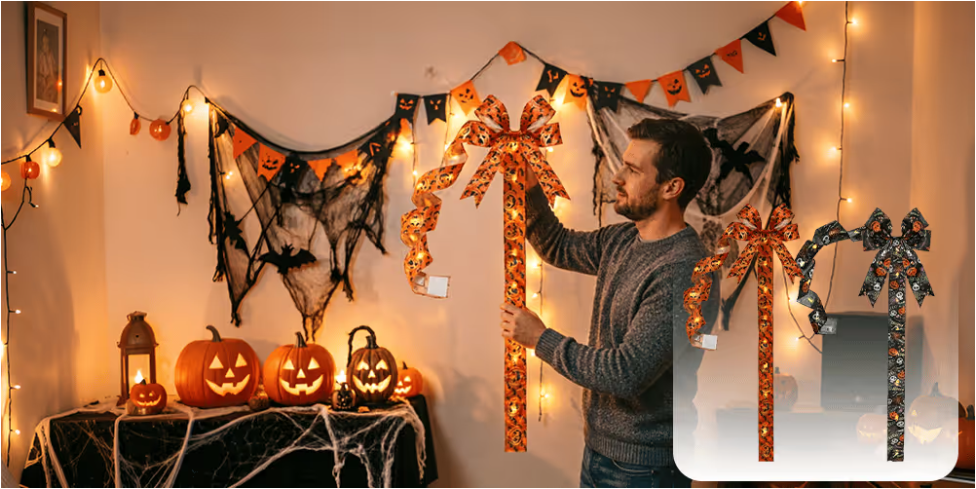 🎃Halloween LED Light‑Up Bow | Spooky Festive Decor 🎇