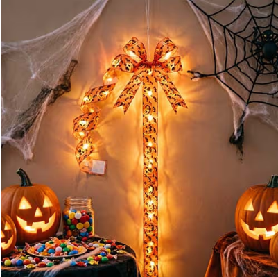 🎃Halloween LED Light‑Up Bow | Spooky Festive Decor 🎇