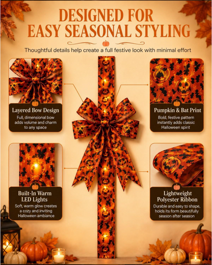 🎃Halloween LED Light‑Up Bow | Spooky Festive Decor 🎇
