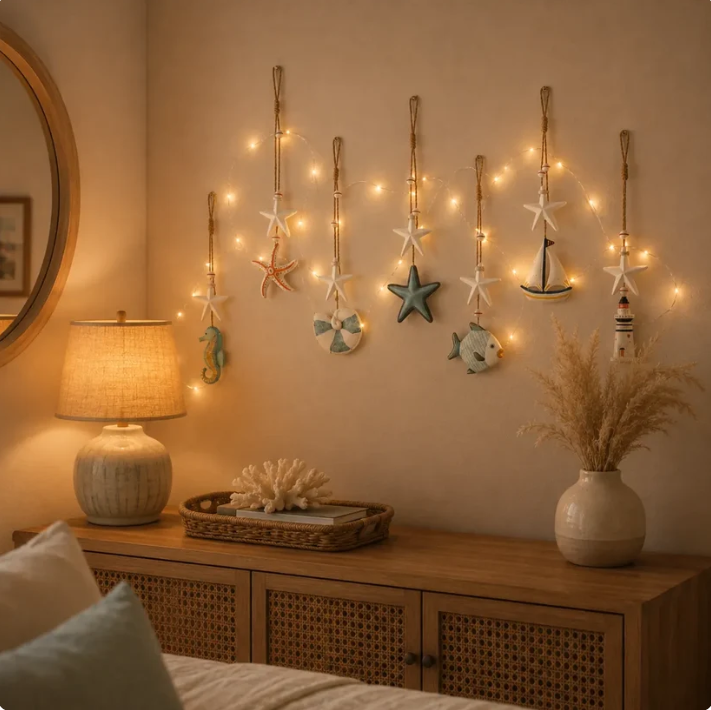 🌊 Seaside Glow Wall Hangings Set of 7 ⭐ Nautical LED Coastal Wall Decor with Remote