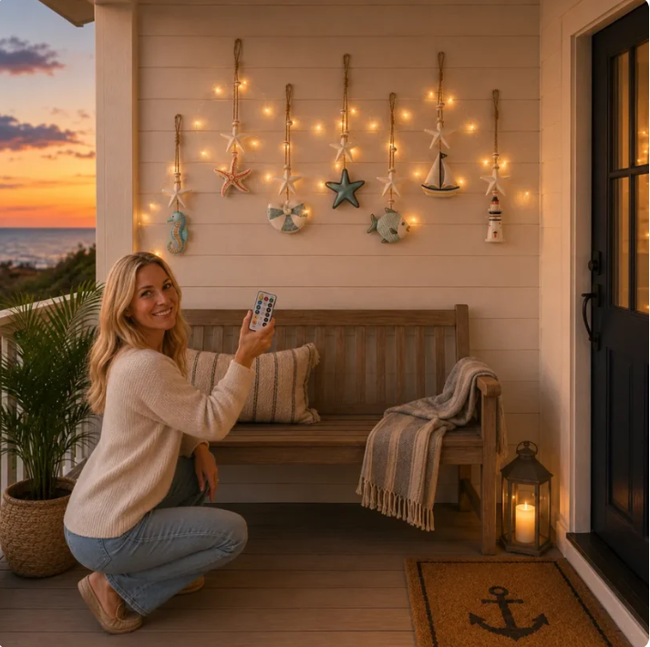 🌊 Seaside Glow Wall Hangings Set of 7 ⭐ Nautical LED Coastal Wall Decor with Remote