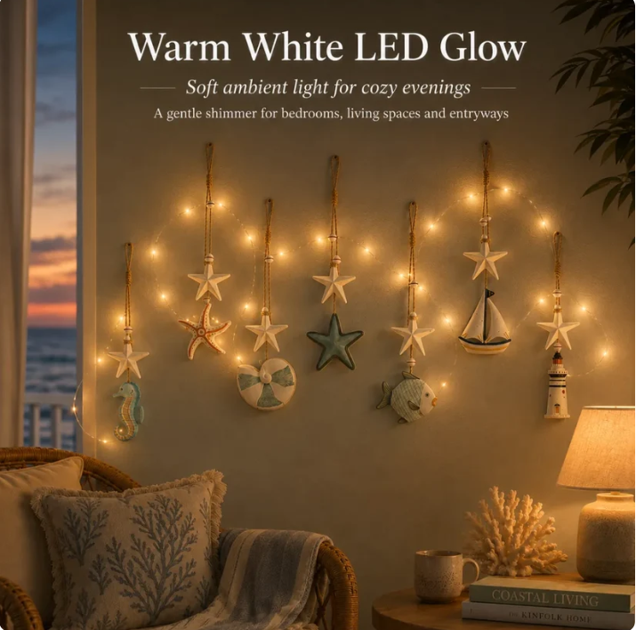🌊 Seaside Glow Wall Hangings Set of 7 ⭐ Nautical LED Coastal Wall Decor with Remote