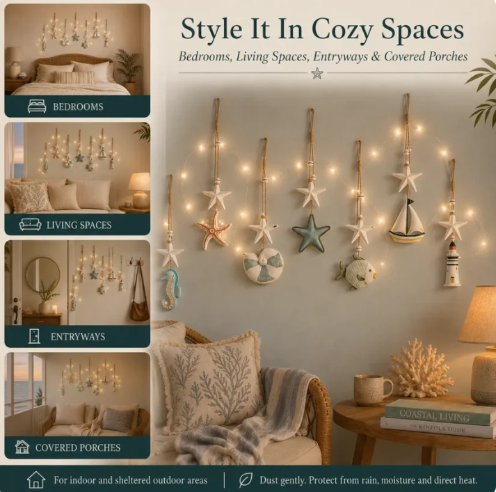 🌊 Seaside Glow Wall Hangings Set of 7 ⭐ Nautical LED Coastal Wall Decor with Remote