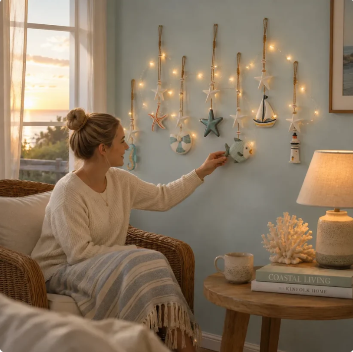🌊 Seaside Glow Wall Hangings Set of 7 ⭐ Nautical LED Coastal Wall Decor with Remote