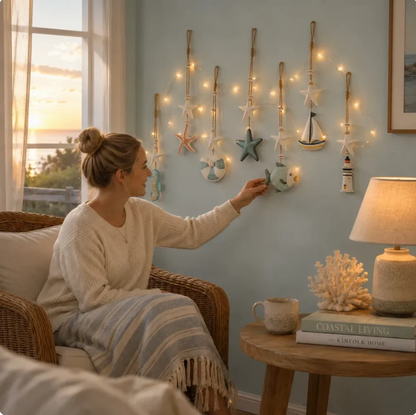 🌊 Seaside Glow Wall Hangings Set of 7 ⭐ Nautical LED Coastal Wall Decor with Remote