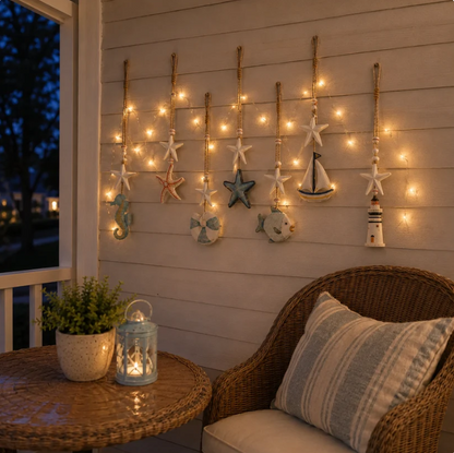 🌊 Seaside Glow Wall Hangings Set of 7 ⭐ Nautical LED Coastal Wall Decor with Remote