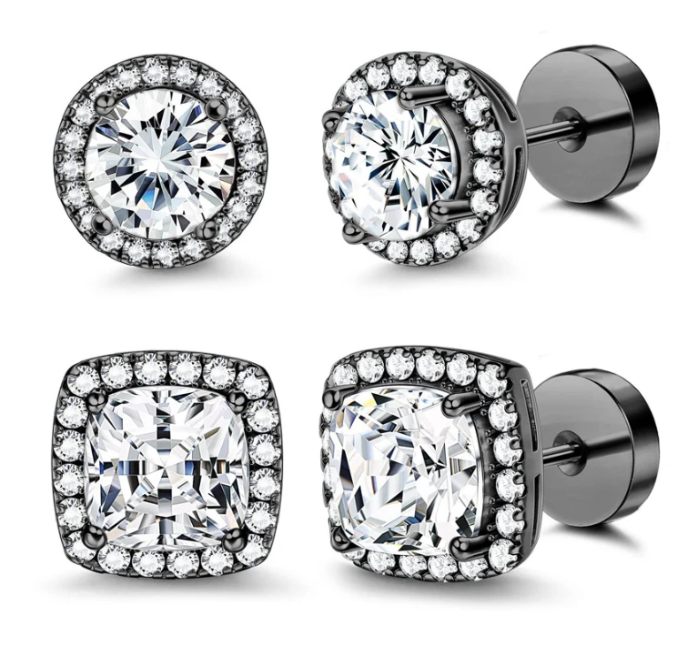 Halo Stud Earrings 4-Pack(Buy 1 get 1 free) - Gold & Silver Round/Square Styles
