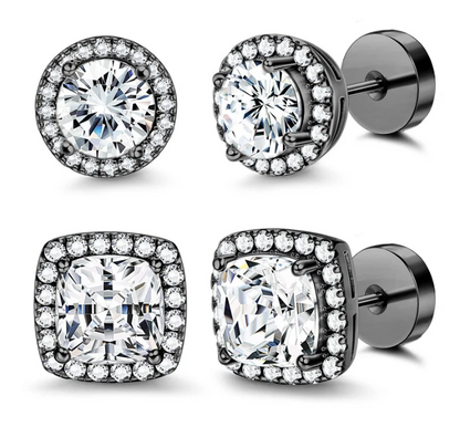 Halo Stud Earrings 4-Pack(Buy 1 get 1 free) - Gold & Silver Round/Square Styles