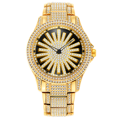Men's Iced-Out Watch with Rotating Dial – Sparkling Crystals, Precise Quartz & Butterfly Clasp