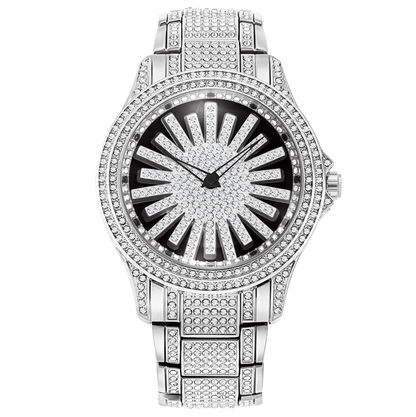Men's Iced-Out Watch with Rotating Dial – Sparkling Crystals, Precise Quartz & Butterfly Clasp