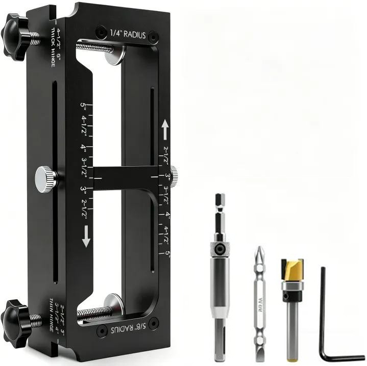 Adjustable Door Hinge Routing Jig 🔧 – 6061 Aluminum Precision Guide, 2.5"–5"