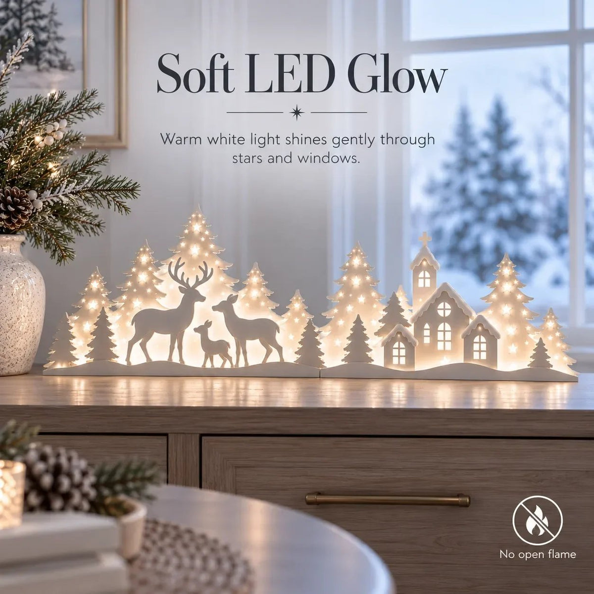 LED Christmas Deer and Village Window Decor
