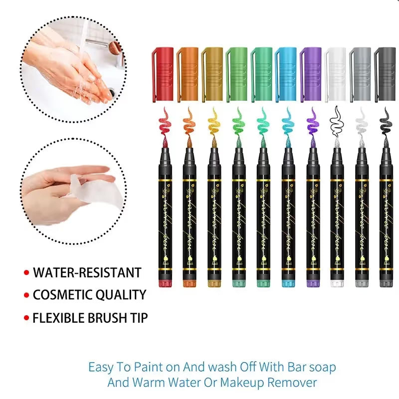 🎨✨ Vibrant 10-Piece Temporary Tattoo Pens for Creative Skin Art & Custom Designs 🌈