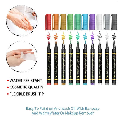🎨✨ Vibrant 10-Piece Temporary Tattoo Pens for Creative Skin Art & Custom Designs 🌈