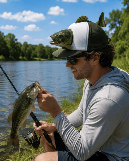 💯Funny 3D Bass Fish Trucker Hat – Unique Gift for Dads & Fishing Lovers