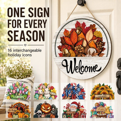 🔥 49% Off Today | 16-Piece Seasonal Welcome Door Sign with Interchangeable Accents 🏡