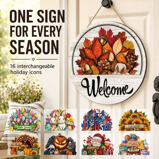 🔥 49% Off Today | 16-Piece Seasonal Welcome Door Sign with Interchangeable Accents 🏡