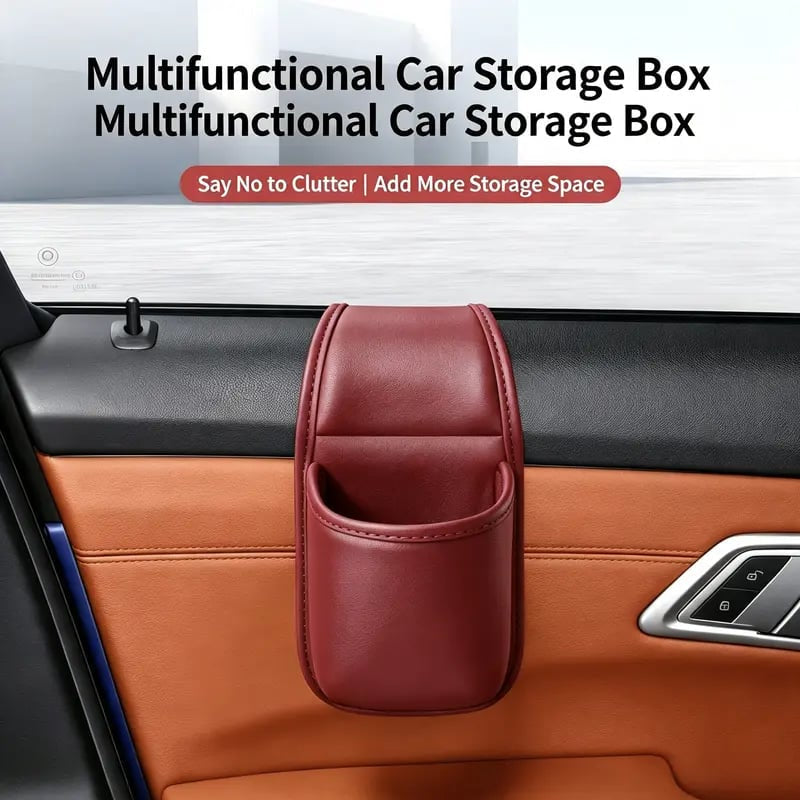 🚗 Double-Tier Leather Car Door Caddy – Slim Storage for Phone, Keys & Daily Gear