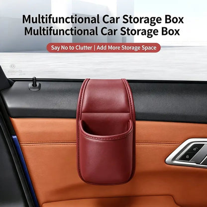🚗 Double-Tier Leather Car Door Caddy – Slim Storage for Phone, Keys & Daily Gear