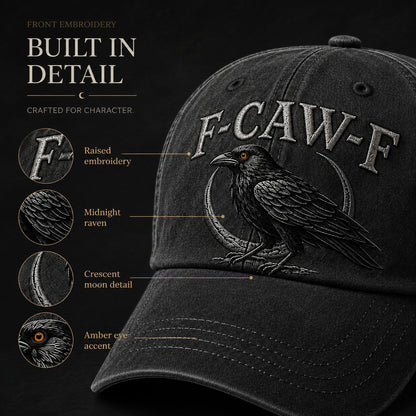 🐦‍⬛F-CAW-F Midnight Edition Raven Cap – Vintage Washed Embroidered Crow Hat
