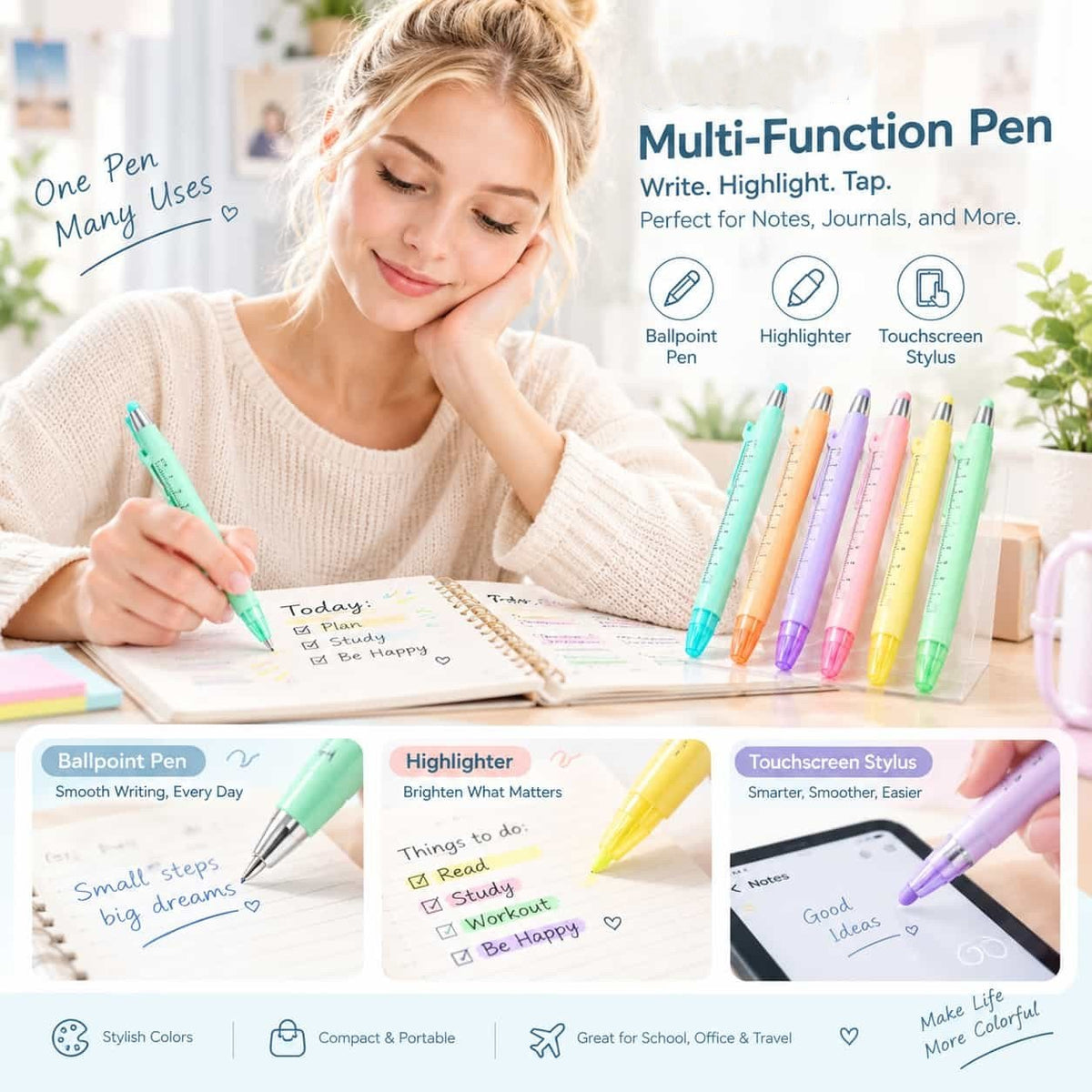 5-in-1 Precision Pen ✍️ – 0.5mm Writing Tool with Ruler & Stylus Features