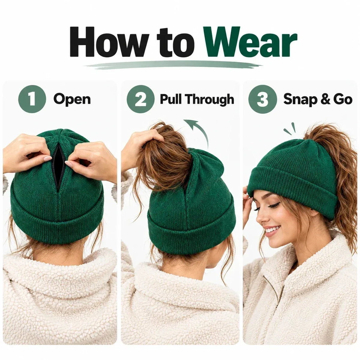 Magnetic Ponytail Beanie 🧶 – Cozy Knit Hat for Messy Buns
