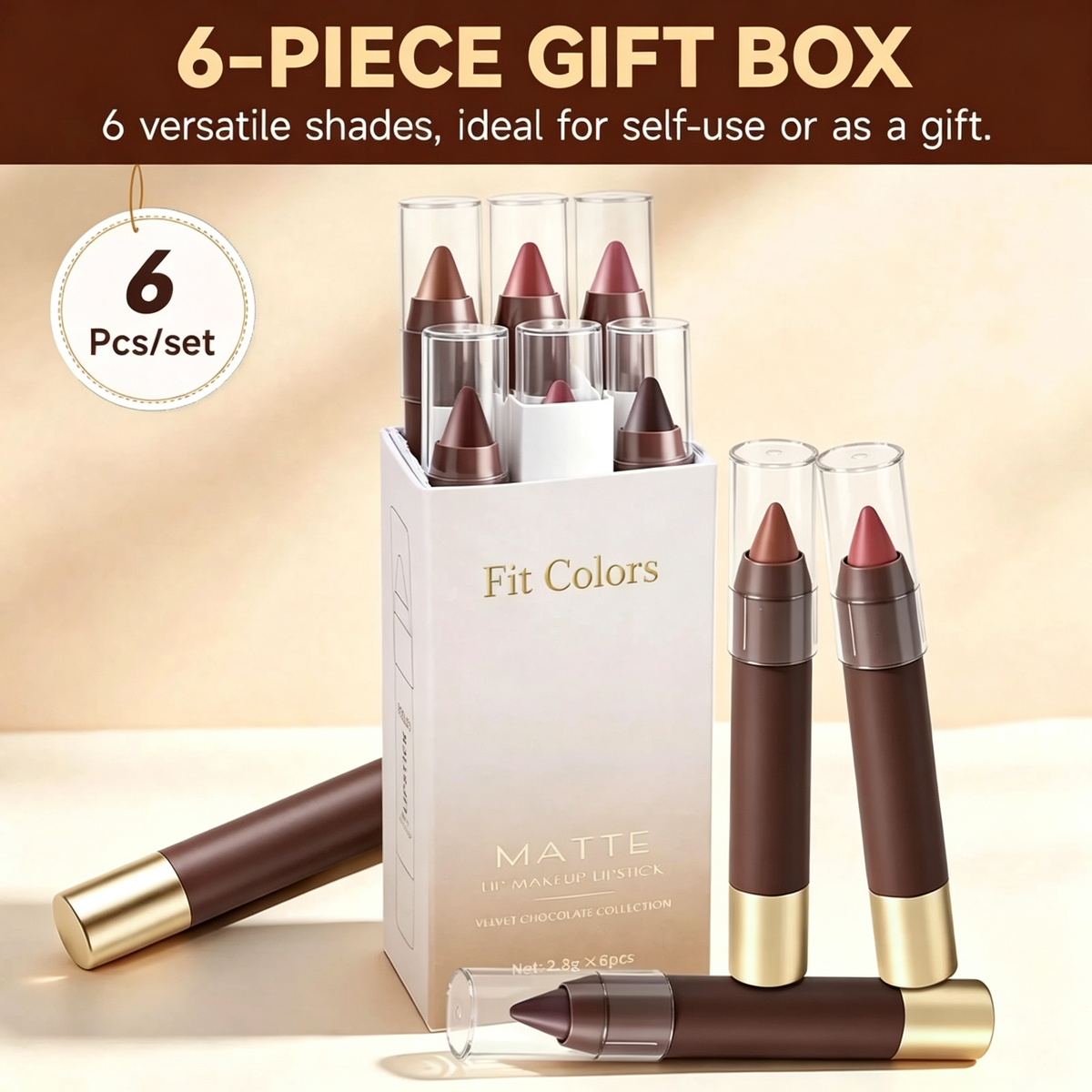 6pcs/set Long-lasting Matte Brown Lipstick