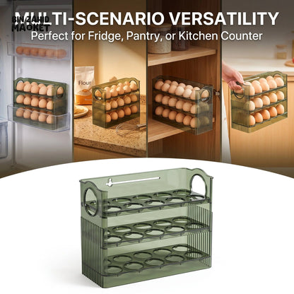 🥚 30-Egg Fridge Keeper – Clear Stackable Storage Tray with Protective Lid, Green
